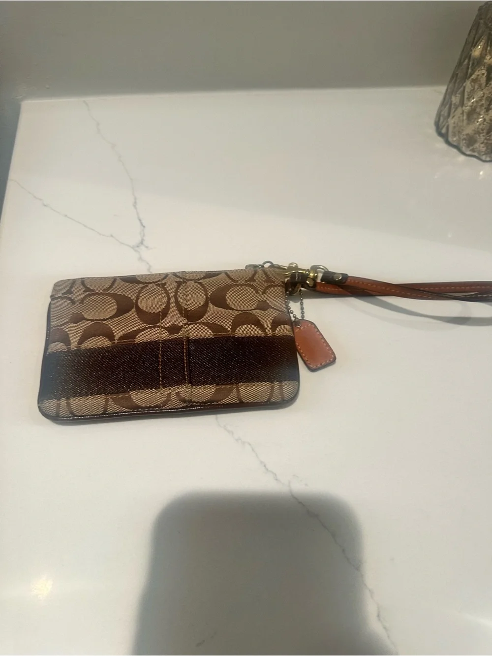 Coach Brown Signature Canvas Wristlet with Dark Brown Trim and coach creed - Picture 4 of 5